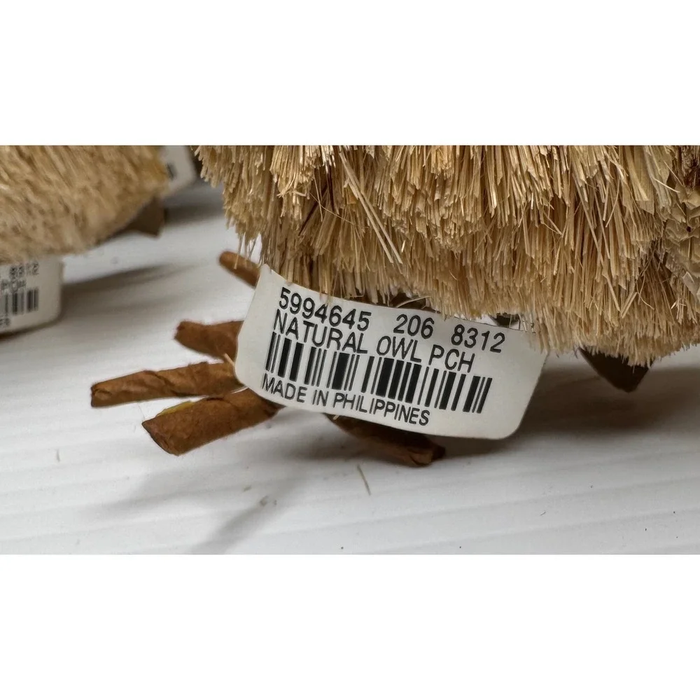 Pottery Barn Natural Owl Ornaments Set Of 7 Straw Bristle Woodland NEW